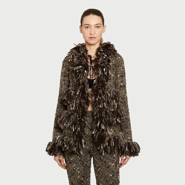 Giambattista Valli Brown Wool Rovings And Bouclé Jacket - Giambattista Valli Jackets - Romantic Couture - Shop at Luxury Shoes 