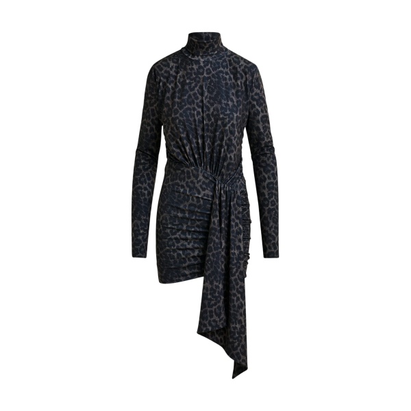 Essentiel Antwerp Brown and black draped leopard-print mini dress with ruched detailing - Essentiel Antwerp Dresses - Colorful Belgian Design - Shop at Luxury Shoes 