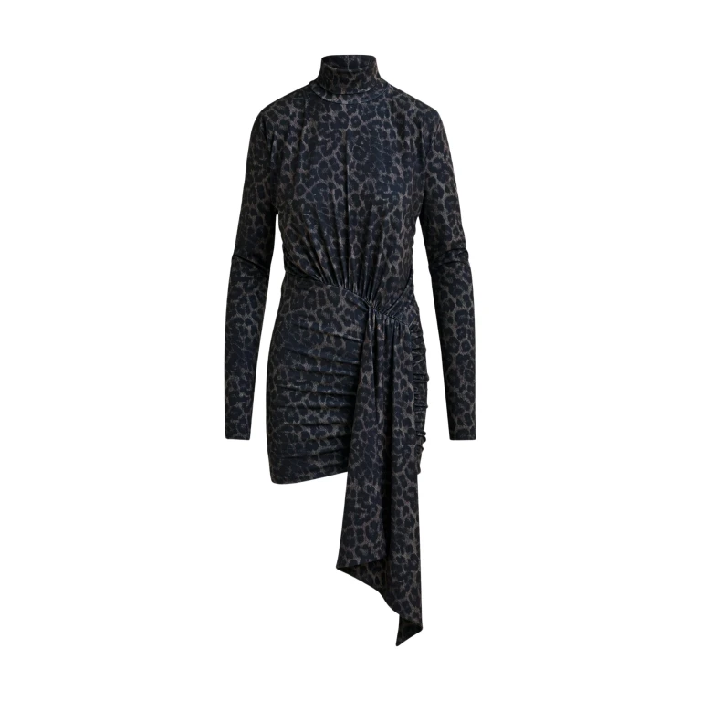 Essentiel Antwerp Brown and black draped leopard-print mini dress with ruched detailing - Essentiel Antwerp Dresses - Colorful Belgian Design - Shop at Luxury Shoes 