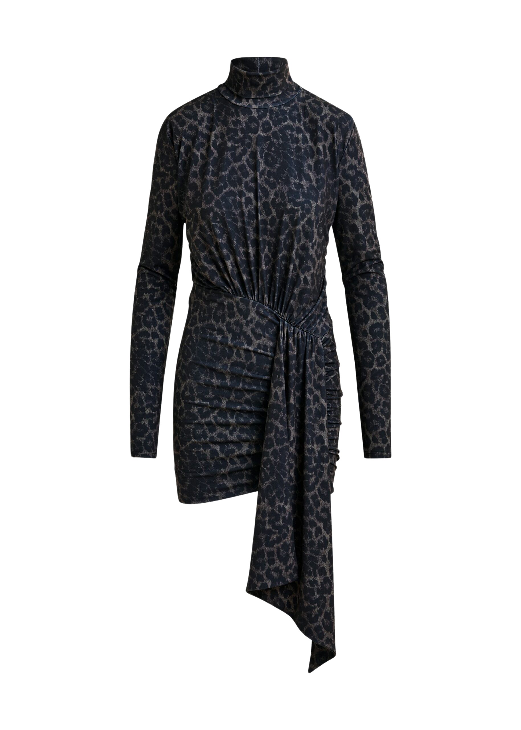 Essentiel Antwerp Brown and black draped leopard-print mini dress with ruched detailing