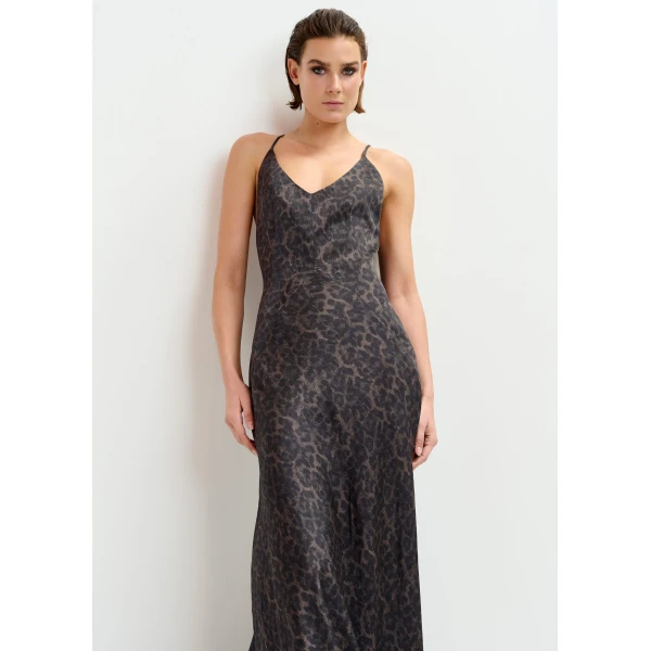 Essentiel Antwerp Brown and black leopard print maxi slip dress - Essentiel Antwerp Dresses - Colorful Belgian Design - Shop at Luxury Shoes 