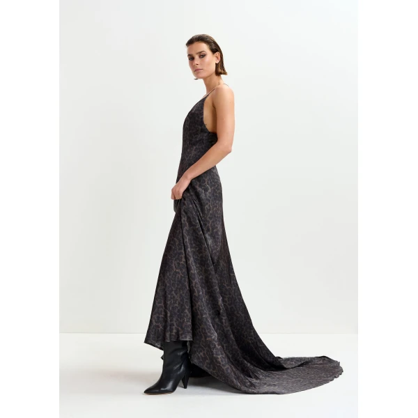 Essentiel Antwerp Brown and black leopard print maxi slip dress - Essentiel Antwerp Dresses - Colorful Belgian Design - Shop at Luxury Shoes 