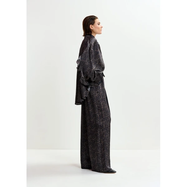 Essentiel Antwerp Brown and black leopard print wide-leg pants - Essentiel Antwerp Pants - Colorful Belgian Design - Shop at Luxury Shoes 