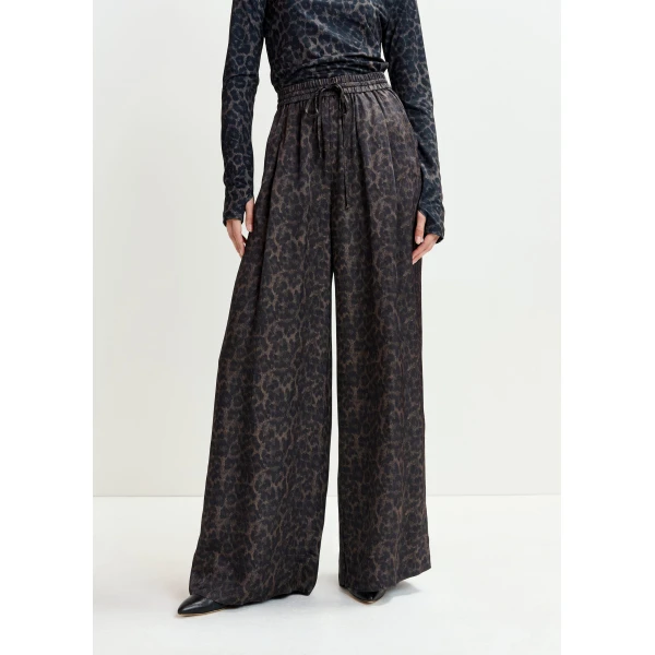 Essentiel Antwerp Brown and black leopard print wide-leg pants - Essentiel Antwerp Pants - Colorful Belgian Design - Shop at Luxury Shoes 