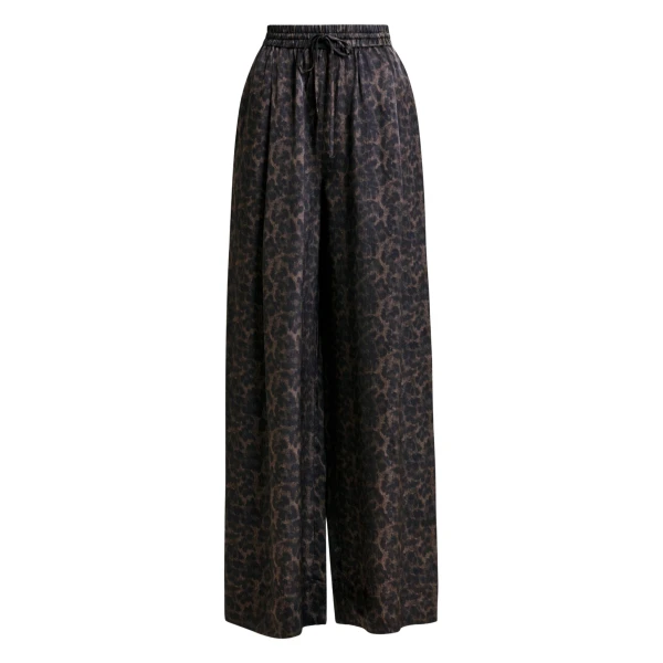 Essentiel Antwerp Brown and black leopard print wide-leg pants - Essentiel Antwerp Pants - Colorful Belgian Design - Shop at Luxury Shoes 