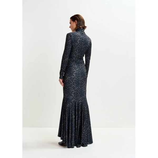 Essentiel Antwerp Brown and black ruched leopard print dress with asymmetric hemline - Essentiel Antwerp Dresses - Colorful Belgian Design - Shop at Luxury Shoes 