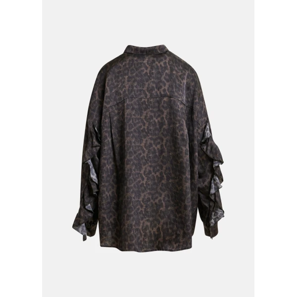 Essentiel Antwerp Brown and black ruffle-trimmed oversized leopardprint shirt - Essentiel Antwerp Shirts - Colorful Belgian Design - Shop at Luxury Shoes 