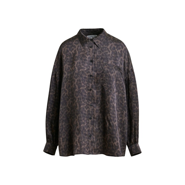 Essentiel Antwerp Brown and black ruffle-trimmed oversized leopardprint shirt - Essentiel Antwerp Shirts - Colorful Belgian Design - Shop at Luxury Shoes 