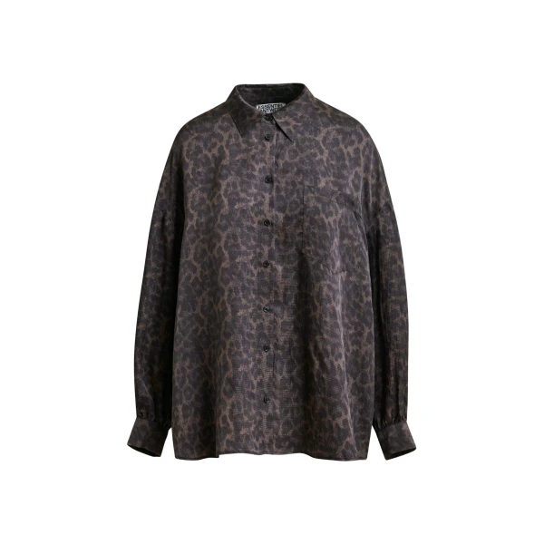 Essentiel Antwerp Brown and black ruffle-trimmed oversized leopardprint shirt - Essentiel Antwerp Shirts - Colorful Belgian Design - Shop at Luxury Shoes 