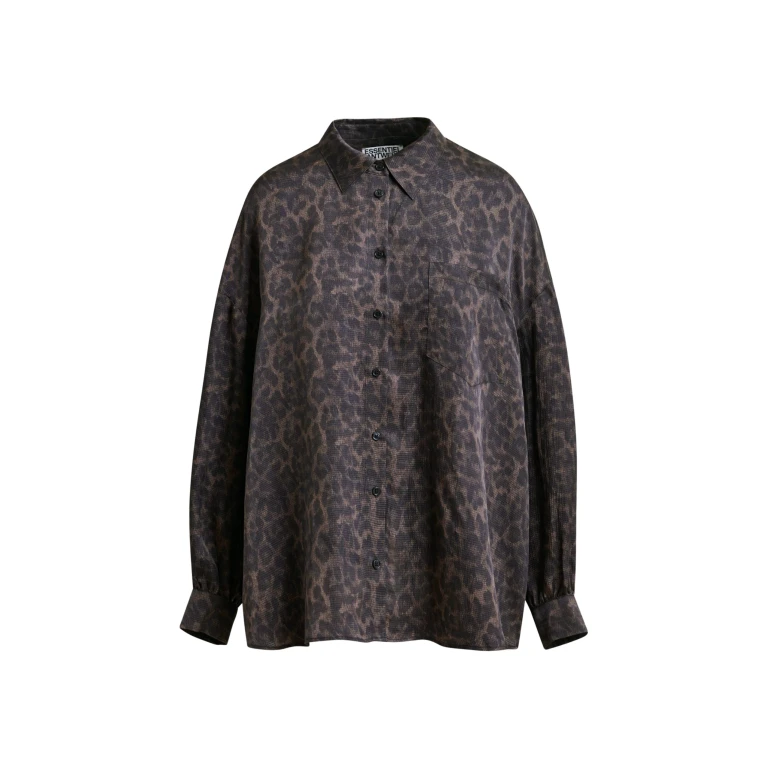 Essentiel Antwerp Brown and black ruffle-trimmed oversized leopardprint shirt - Essentiel Antwerp Shirts - Colorful Belgian Design - Shop at Luxury Shoes 