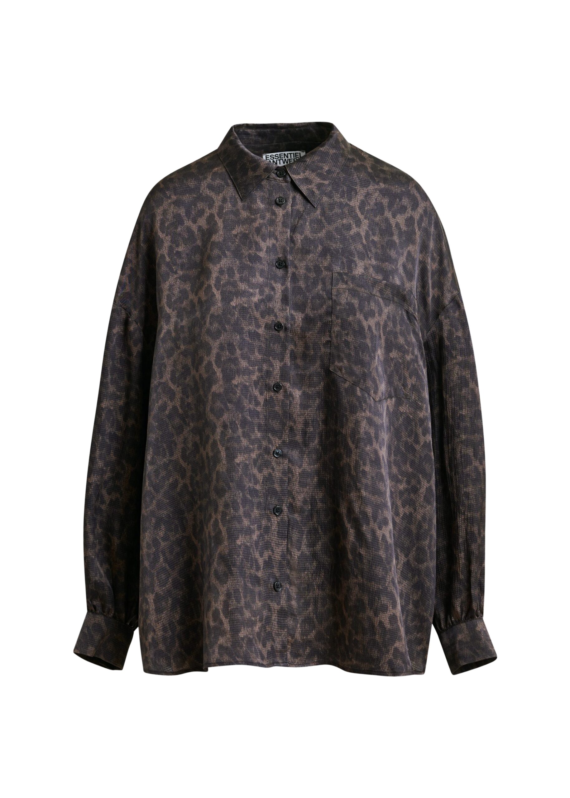 Essentiel Antwerp Brown and black ruffle-trimmed oversized leopardprint shirt