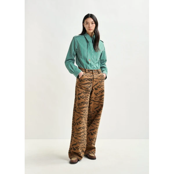 Essentiel Antwerp Brown and black tiger-print tapered-leg jeans - Essentiel Antwerp Pants - Colorful Belgian Design - Shop at Luxury Shoes 
