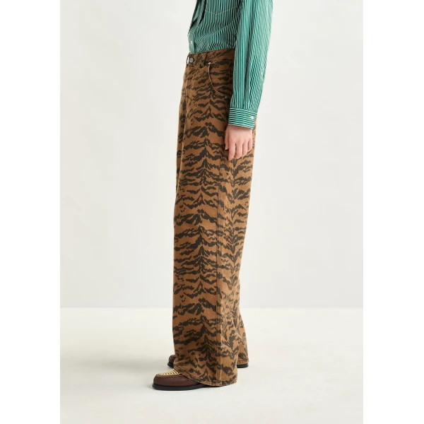 Essentiel Antwerp Brown and black tiger-print tapered-leg jeans - Essentiel Antwerp Pants - Colorful Belgian Design - Shop at Luxury Shoes 