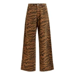 Essentiel Antwerp Brown and black tiger-print tapered-leg jeans - Essentiel Antwerp Pants - Colorful Belgian Design - Shop at Luxury Shoes 