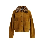 Essentiel Antwerp Brown cardigan with removable leopard faux fur collar - Essentiel Antwerp Knitwear - Colorful Belgian Design - Shop at Luxury Shoes 