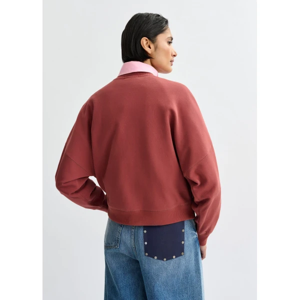 Essentiel Antwerp Brown cotton sweatshirt with off-white floral sequin and bead-embellished embroidery - Essentiel Antwerp Shirts - Colorful Belgian Design - Shop at Luxury Shoes 