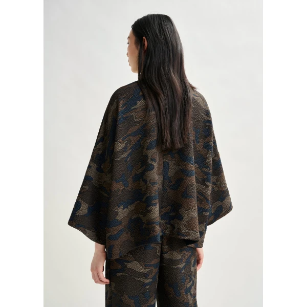 khaki and black oversized top with stand-up collar - Essentiel Antwerp Tops - Colorful Belgian Design - Shop at Luxury Shoes 