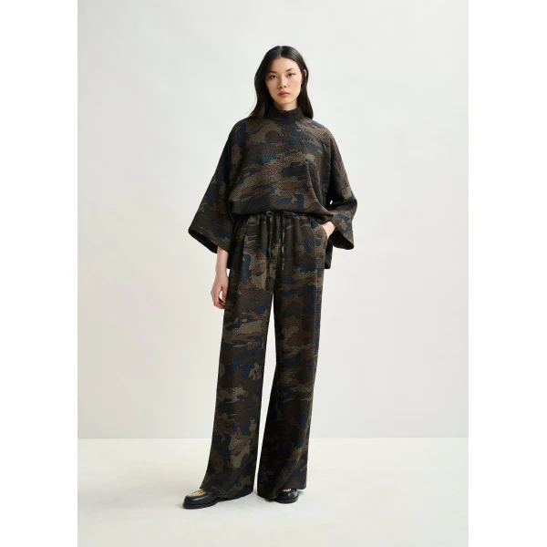 khaki and black wide-leg pants - Essentiel Antwerp Pants - Colorful Belgian Design - Shop at Luxury Shoes 