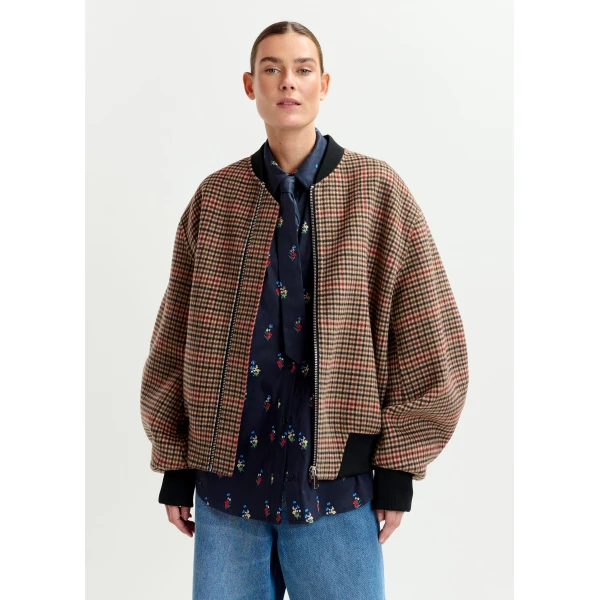 red and black checked wool bomber jacket - Essentiel Antwerp Jackets - Colorful Belgian Design - Shop at Luxury Shoes 