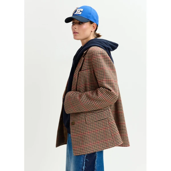red and black checkered single-breasted blazer - Essentiel Antwerp Jackets - Colorful Belgian Design - Shop at Luxury Shoes 