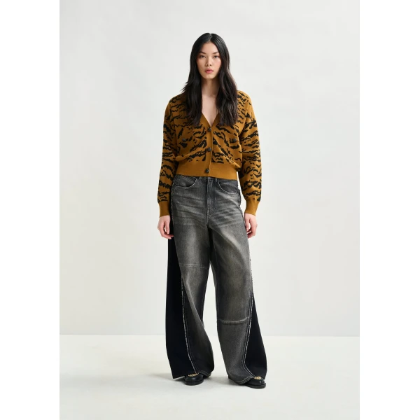 Essentiel Antwerp Brown tiger-print cardigan with rhinestone encrushed buttons - Essentiel Antwerp Knitwear - Colorful Belgian Design - Shop at Luxury Shoes 