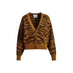 Essentiel Antwerp Brown tiger-print cardigan with rhinestone encrushed buttons - Essentiel Antwerp Knitwear - Colorful Belgian Design - Shop at Luxury Shoes 