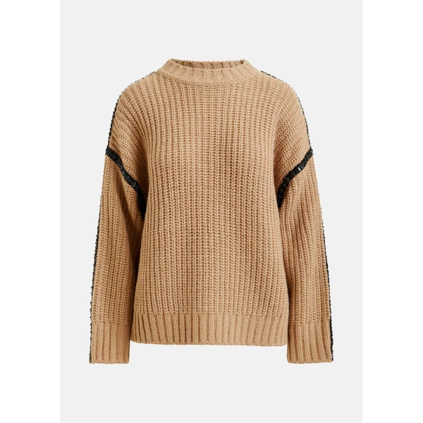 Essentiel Antwerp Brown wool-blend turtleneck with detachable collar and rhinestone embellishments - Essentiel Antwerp Knitwear - Colorful Belgian Design - Shop at Luxury Shoes 