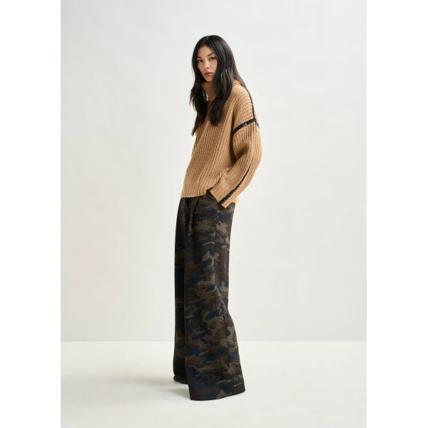 Essentiel Antwerp Brown wool-blend turtleneck with detachable collar and rhinestone embellishments - Essentiel Antwerp Knitwear - Colorful Belgian Design - Shop at Luxury Shoes 