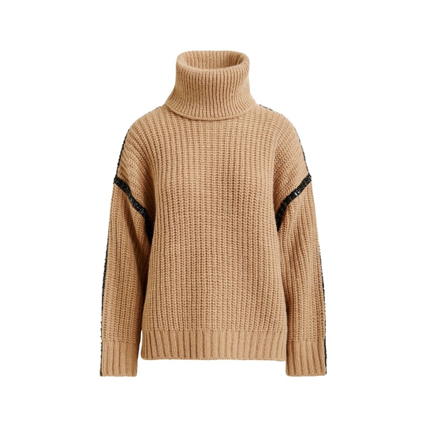 Essentiel Antwerp Brown wool-blend turtleneck with detachable collar and rhinestone embellishments - Essentiel Antwerp Knitwear - Colorful Belgian Design - Shop at Luxury Shoes 