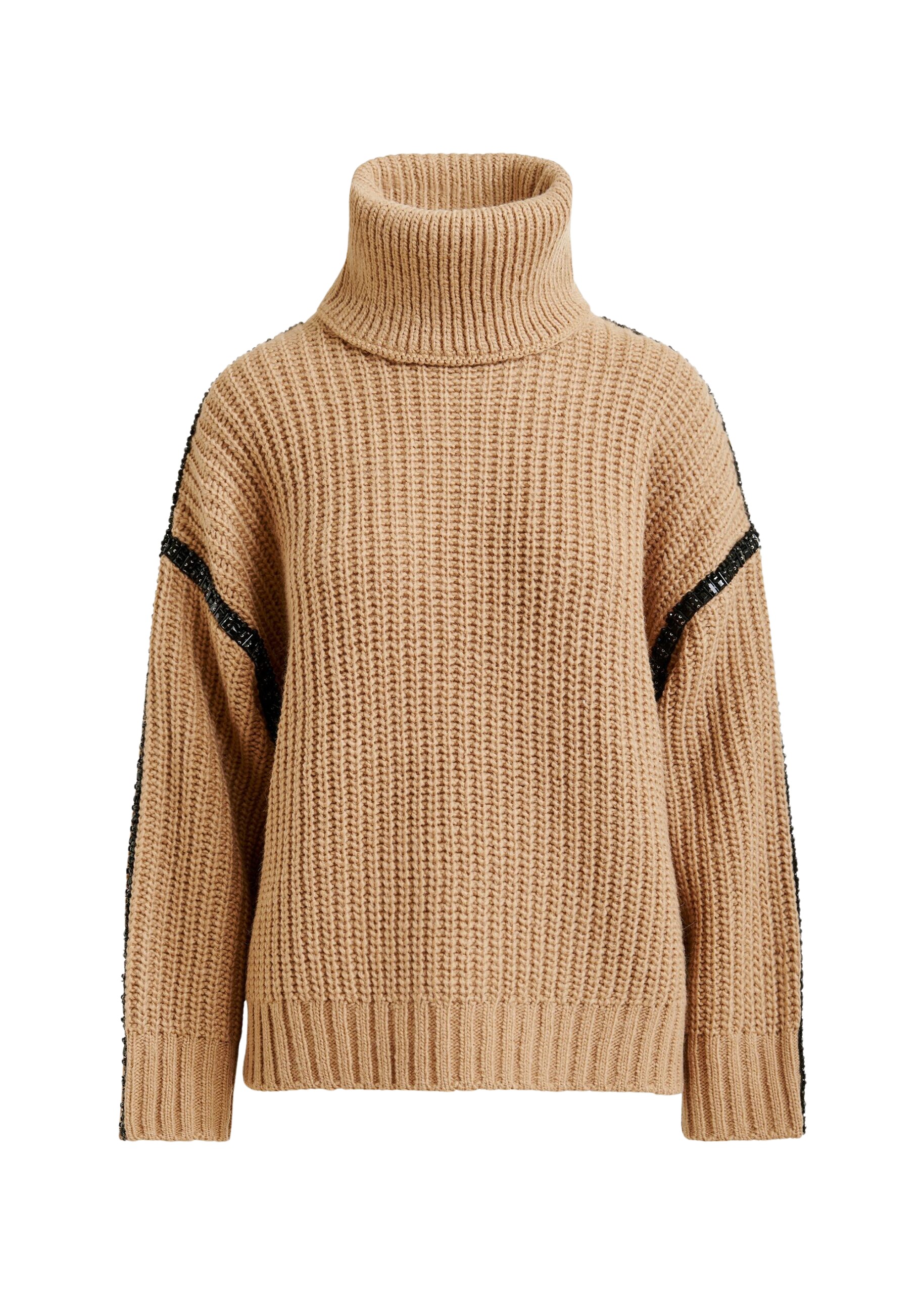 Essentiel Antwerp Brown wool-blend turtleneck with detachable collar and rhinestone embellishments Knit