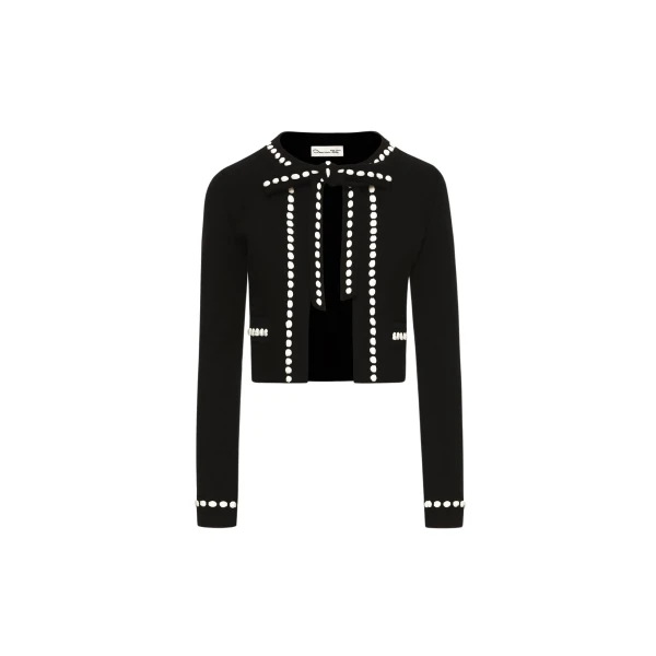 Oscar de la Renta Bubble Trim Cardigan - Oscar de la Renta Knitwear - American Couture - Shop at Luxury Shoes 