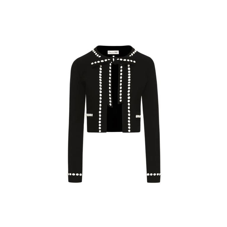 Oscar de la Renta Bubble Trim Cardigan - Oscar de la Renta Knitwear - American Couture - Shop at Luxury Shoes 