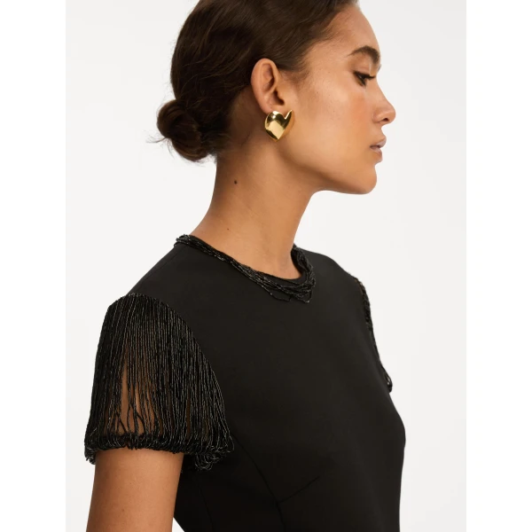 Oscar de la Renta Bugle Bead Embroidered Cocktail Dress - Oscar de la Renta Dresses - American Couture - Shop at Luxury Shoes 