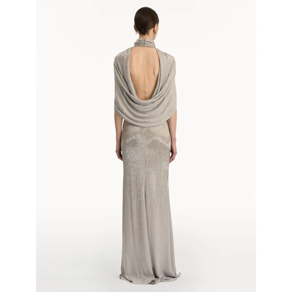 Oscar de la Renta Bugle Bead Lamé Draped Gown - Oscar de la Renta Dresses - American Couture - Shop at Luxury Shoes 