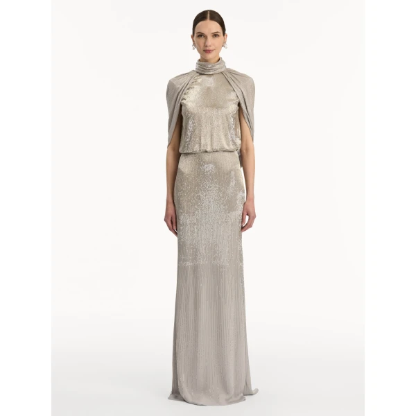 Oscar de la Renta Bugle Bead Lamé Draped Gown - Oscar de la Renta Dresses - American Couture - Shop at Luxury Shoes 