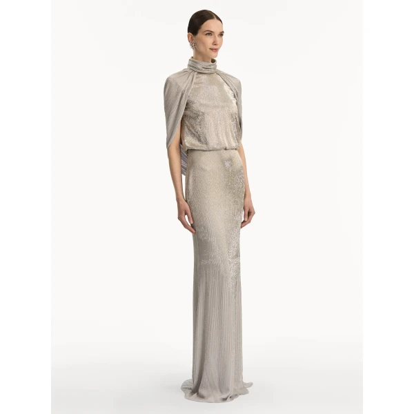 Oscar de la Renta Bugle Bead Lamé Draped Gown - Oscar de la Renta Dresses - American Couture - Shop at Luxury Shoes 