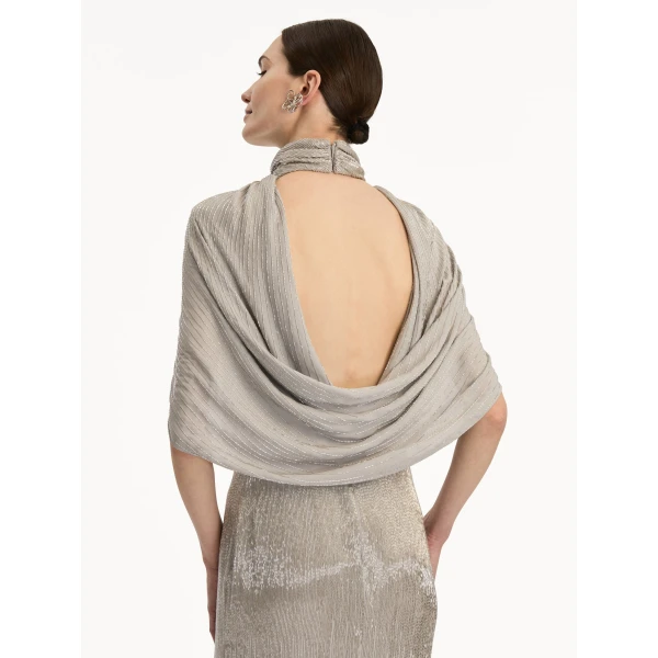 Oscar de la Renta Bugle Bead Lamé Draped Gown - Oscar de la Renta Dresses - American Couture - Shop at Luxury Shoes 