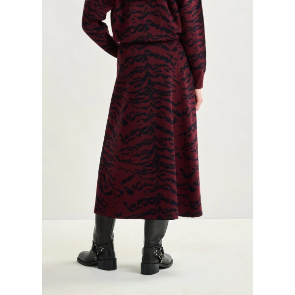 Essentiel Antwerp Burgundy and black tiger-print A-line knit midi skirt - Essentiel Antwerp Skirts - Colorful Belgian Design - Shop at Luxury Shoes 