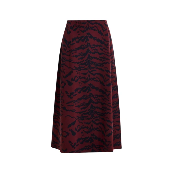 Essentiel Antwerp Burgundy and black tiger-print A-line knit midi skirt - Essentiel Antwerp Skirts - Colorful Belgian Design - Shop at Luxury Shoes 