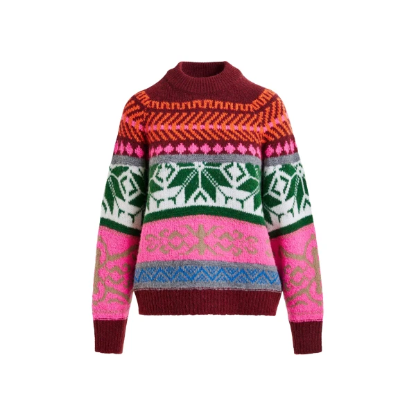 Essentiel Antwerp Burgundy and multicolor mélange knit jacquard sweater - Essentiel Antwerp Jackets - Colorful Belgian Design - Shop at Luxury Shoes 