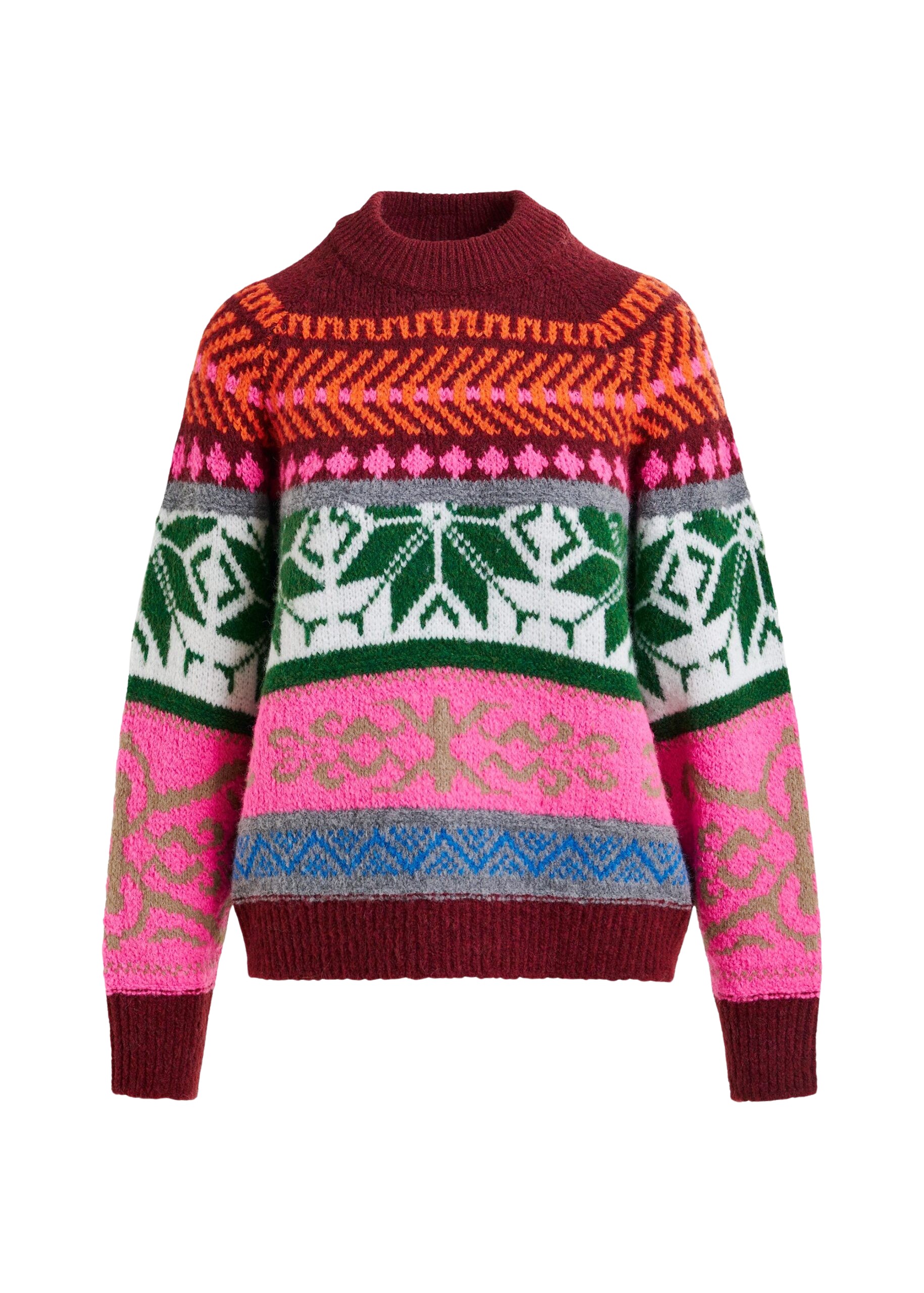 Essentiel Antwerp Burgundy and multicolor mélange knit jacquard sweater - Essentiel Antwerp Jackets - Colorful Belgian Design - Shop at Luxury Shoes 
