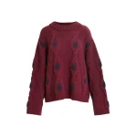 Essentiel Antwerp Burgundy and navy polka-dot cable-knit sweater - Essentiel Antwerp Knitwear - Colorful Belgian Design - Shop at Luxury Shoes 