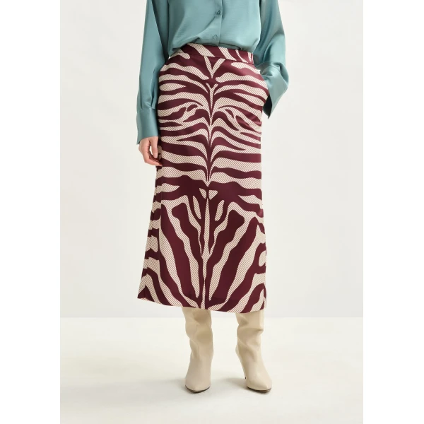 Essentiel Antwerp Burgundy and off-white maxi-length skirt with zebraprint - Essentiel Antwerp Skirts - Colorful Belgian Design - Shop at Luxury Shoes 