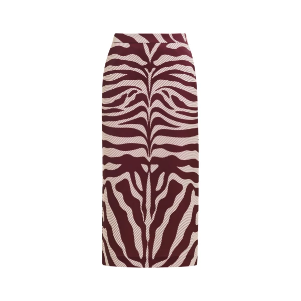 Essentiel Antwerp Burgundy and off-white maxi-length skirt with zebraprint - Essentiel Antwerp Skirts - Colorful Belgian Design - Shop at Luxury Shoes 