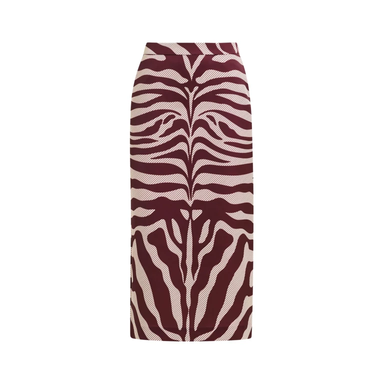 Essentiel Antwerp Burgundy and off-white maxi-length skirt with zebraprint - Essentiel Antwerp Skirts - Colorful Belgian Design - Shop at Luxury Shoes 