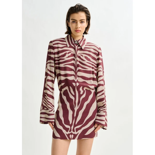 Essentiel Antwerp Burgundy and off-white zebra-jacquard mini dress - Essentiel Antwerp Dresses - Colorful Belgian Design - Shop at Luxury Shoes 
