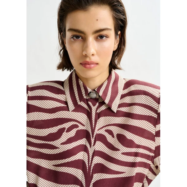 Essentiel Antwerp Burgundy and off-white zebra-jacquard mini dress - Essentiel Antwerp Dresses - Colorful Belgian Design - Shop at Luxury Shoes 