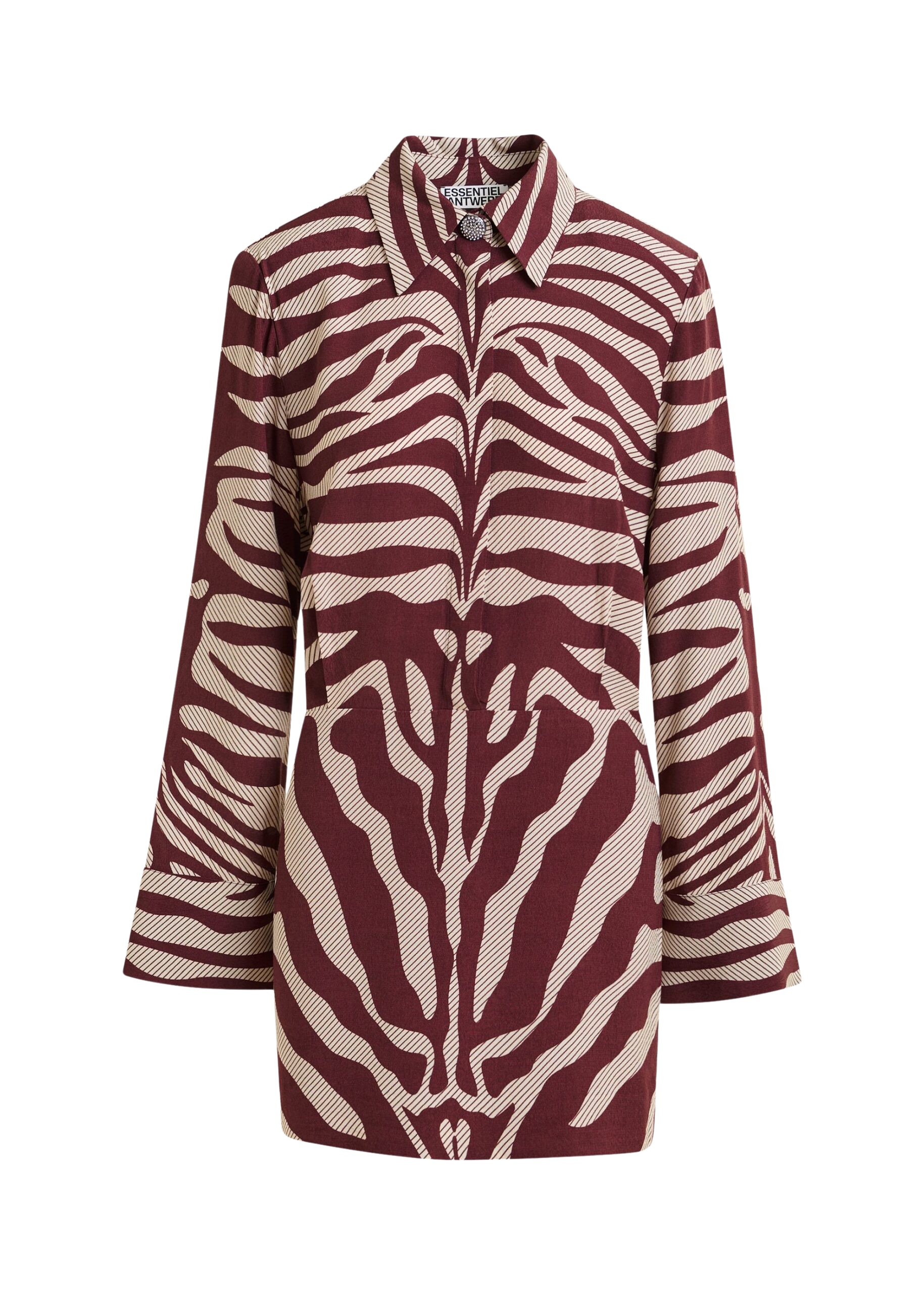 Essentiel Antwerp Burgundy and off-white zebra-jacquard mini dress