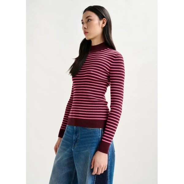 Essentiel Antwerp Burgundy and pink striped sweater - Essentiel Antwerp Knitwear - Colorful Belgian Design - Shop at Luxury Shoes 