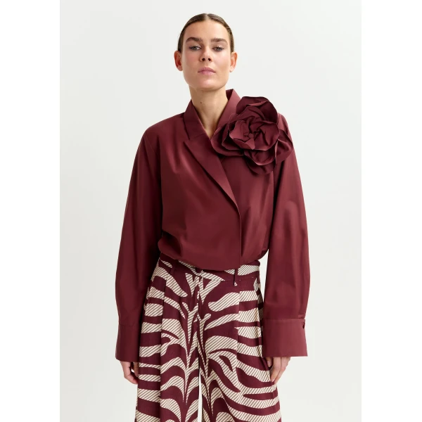 Essentiel Antwerp Burgundy bodysuit with self-fabric flower - Essentiel Antwerp Bodysuit - Colorful Belgian Design - Shop at Luxury Shoes 